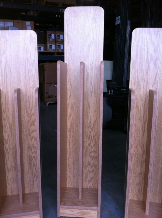 3 custom oak magazine stands in our warehouse