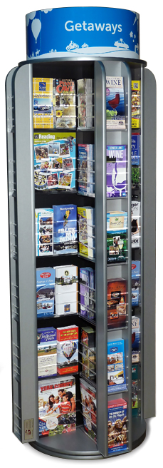 a large rotating display full of brochures
